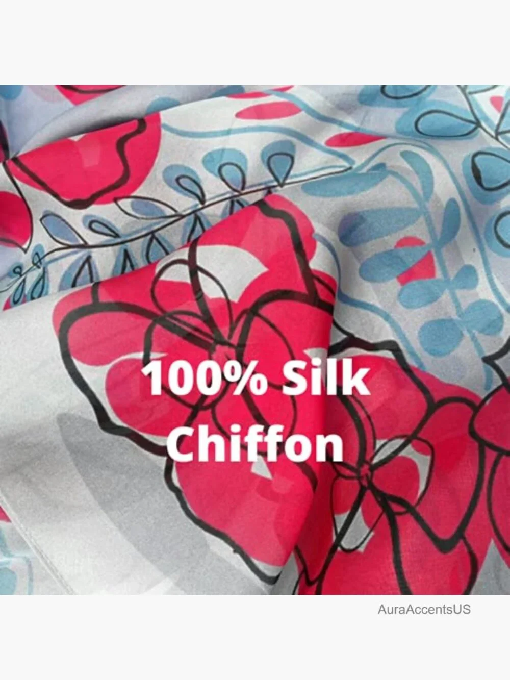 Hand Painted Floral Silk Chiffon Scarf